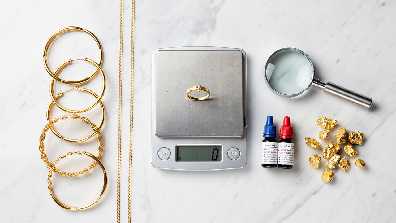 Professional gold jewellery assessment tools and recycled pieces