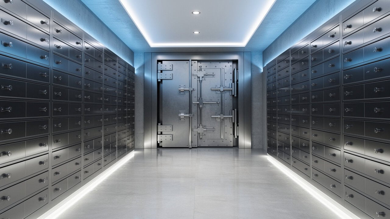 Secure vault with high-tech safety deposit boxes for valuables.