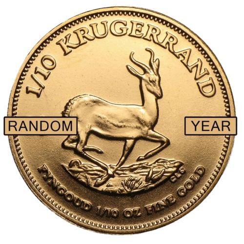 Gold Krugerrand coin with springbok design, 1/10 oz, BU condition.