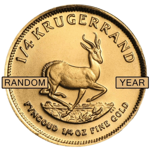South African 1/4oz Gold Krugerrand coin with random year, BU condition, showcasing fine gold crafts.