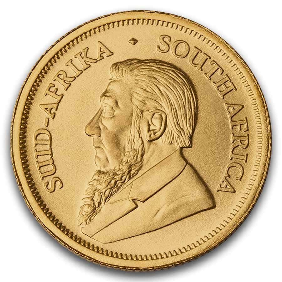 Gold South African Krugerrand coin with portrait of Paul Kruger, BU 2026.