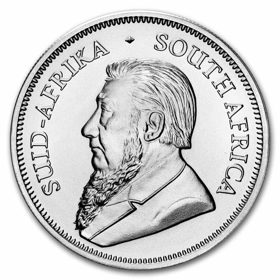 Silver Krugerrand coin featuring Paul Kruger portrait, South Africa 2026 BU edition.